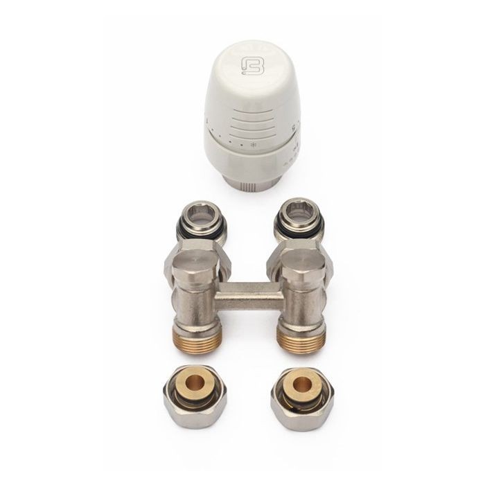 Begetube Radiatorset met H-blok MUUR Ø1/2" x M24 x 16/2  met therm. kop 5000